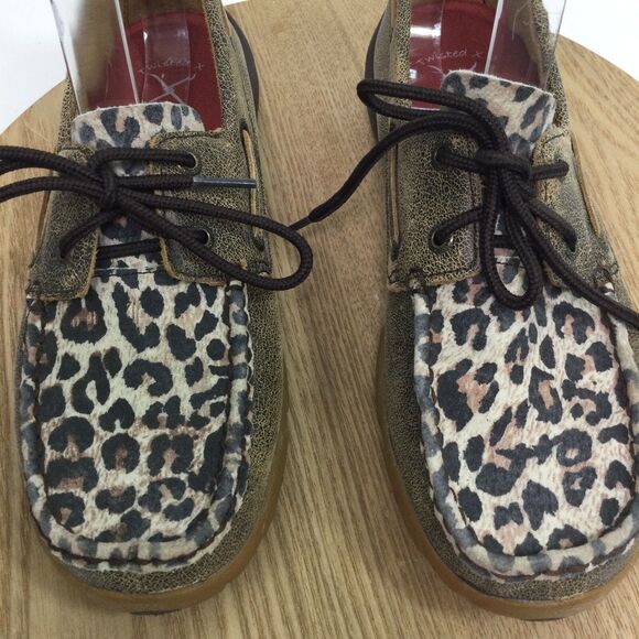 Twisted X Womens Leather Leopard Western Driving Moccasins Shoes Brown Size 7.5M - Picture 6 of 11